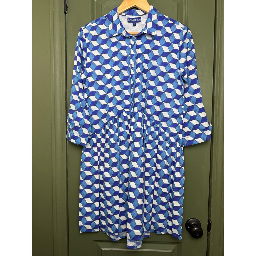 NWT Ro's Garden Deauville Geometric Resort Short Mini Dress Blue White Etna XS